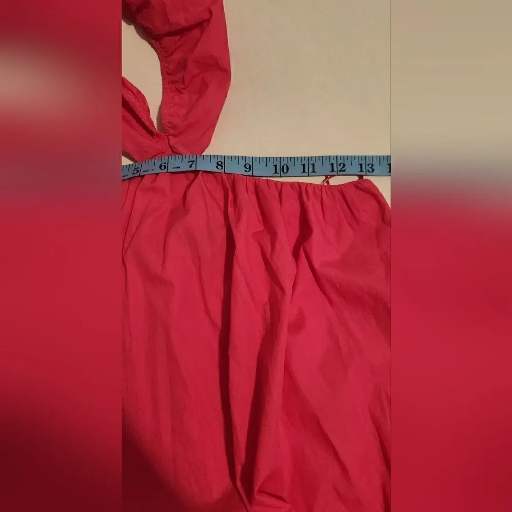 Zara Poplin Cut-off Puff-Sleeve Fucsia Dress Size Small - Picture 11 of 12